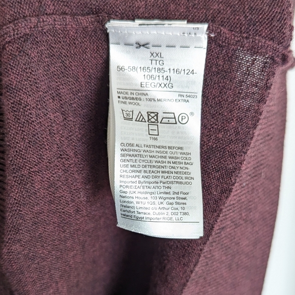 GAP 100% Merino Wool Pullover Quarter Zip - Maroon sz XXL - Picture 5 of 5